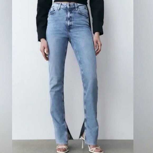 Zara Denim - Zara High rise slim flare blue jean size 4